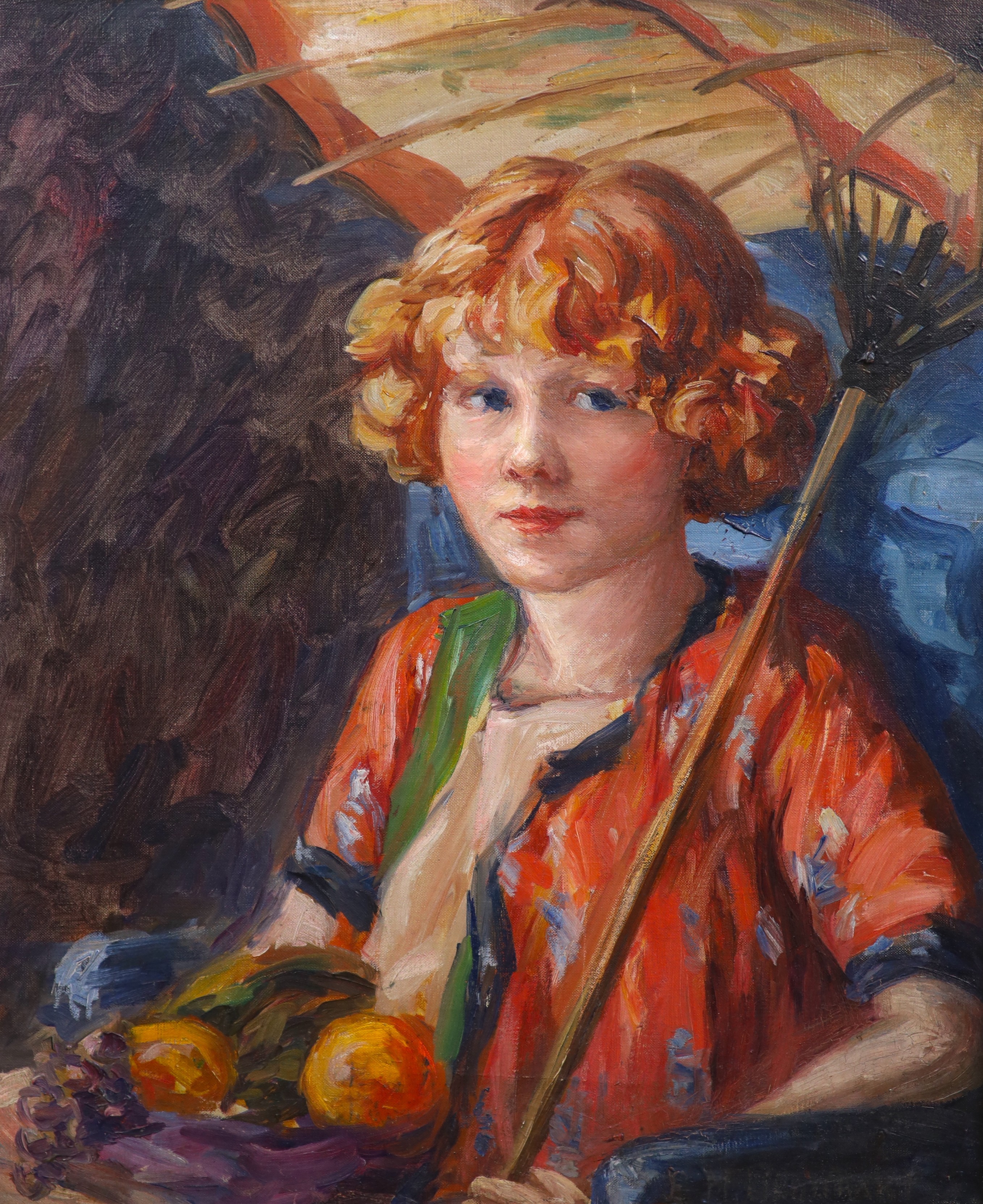 Edith Mary Urquhart (Scottish, 1874-1945), Portrait of a young lady holding a parasol, oil on canvas, 61 x 54cm